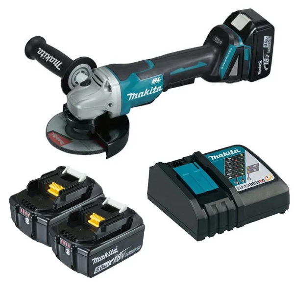 Makita DGA508RTE Máy mài góc dùng pin(125mm/công tắc bóp/ (kèm 02 pin 5.0 + sạc nhanh)