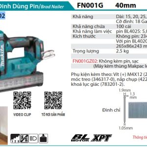 FN001GZ02 Máy Bắn Đinh Dùng Pin Makita (40MM/BL)(40V MAX) (không kèm pin sạc)