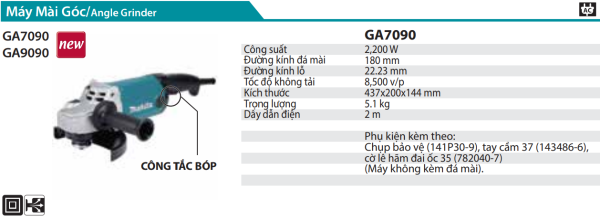 GA7090 Máy Mài Góc Makita (180MM/2200W/CÔNG TẮC BÓP)