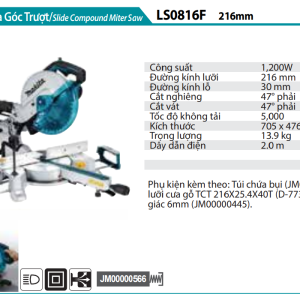 LS0816F Máy cưa đa góc trượt 1200W Makita (216mm)